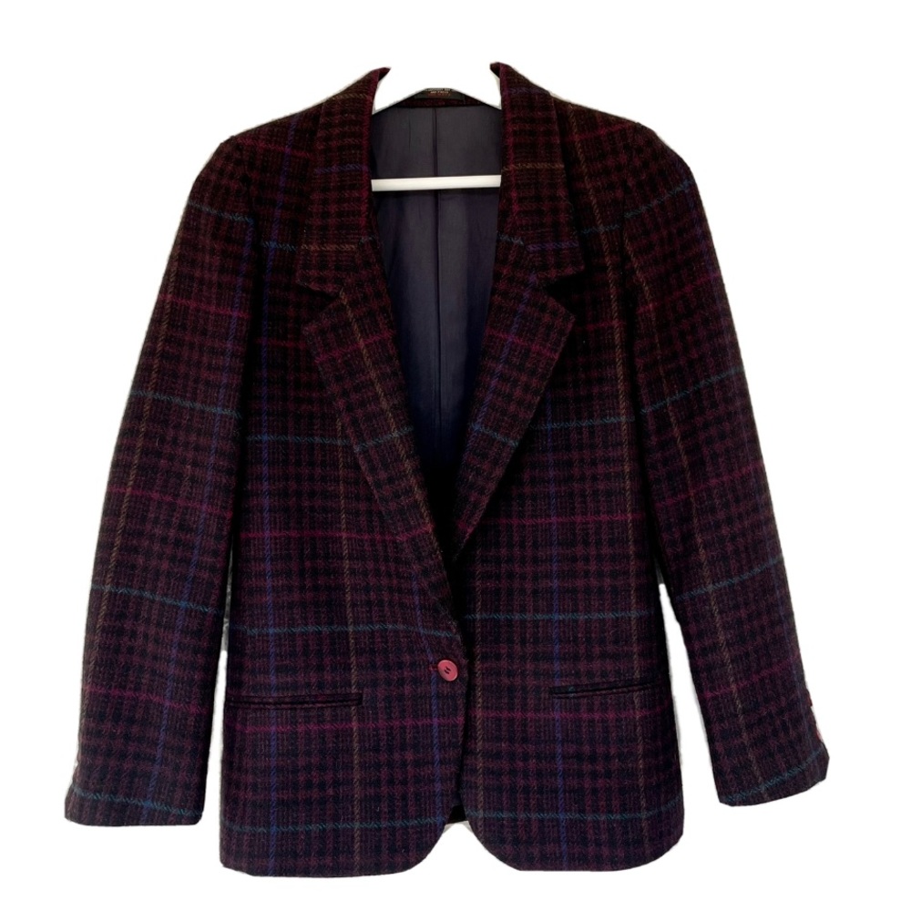 Vintage wool purple plaid blazer size small